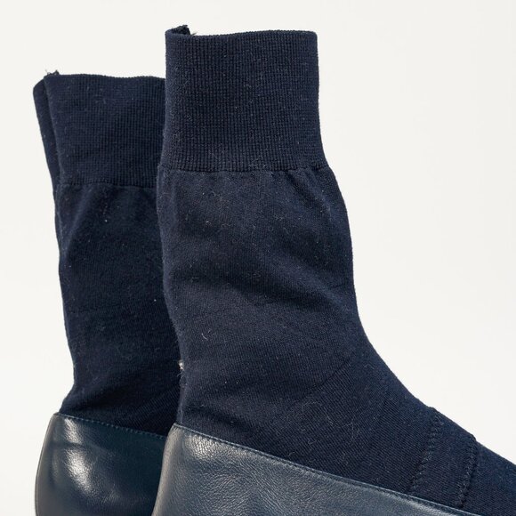 Tibi Borg Navy Leather Flat Sock Boots - Picture 8 of 8